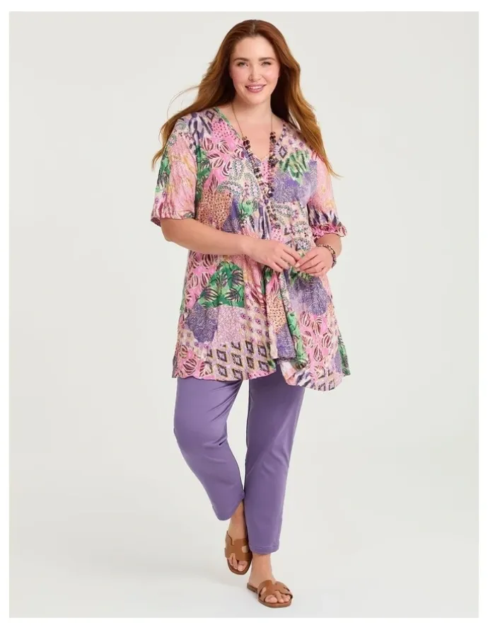 Taking Shape Bardot Bamboo Foil Crush Top Print