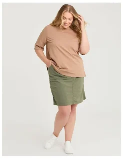 Taking Shape Castaway Rib Waistband Skirt Dusty Khaki