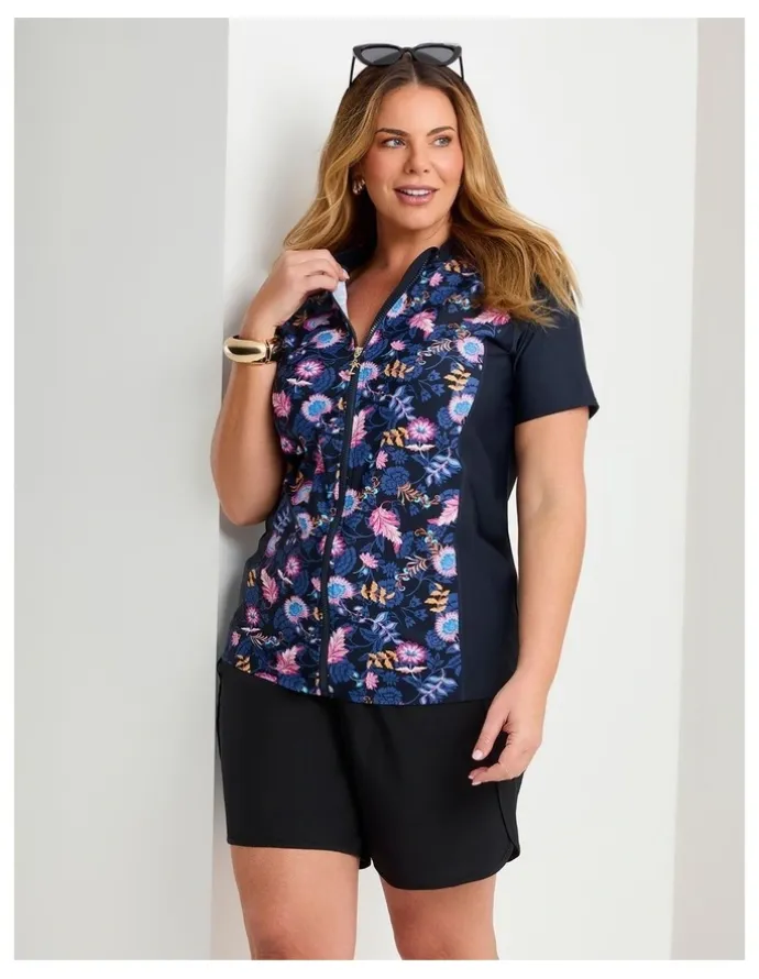 Taking Shape Coastal Blooms Rash Vests Navy/Print
