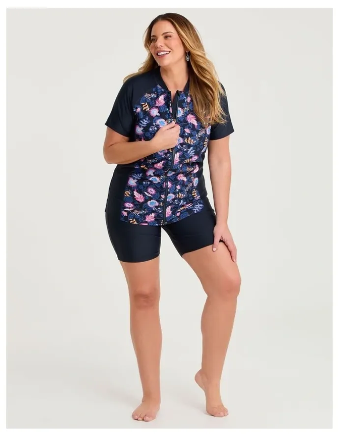 Taking Shape Coastal Blooms Rash Vests Navy/Print