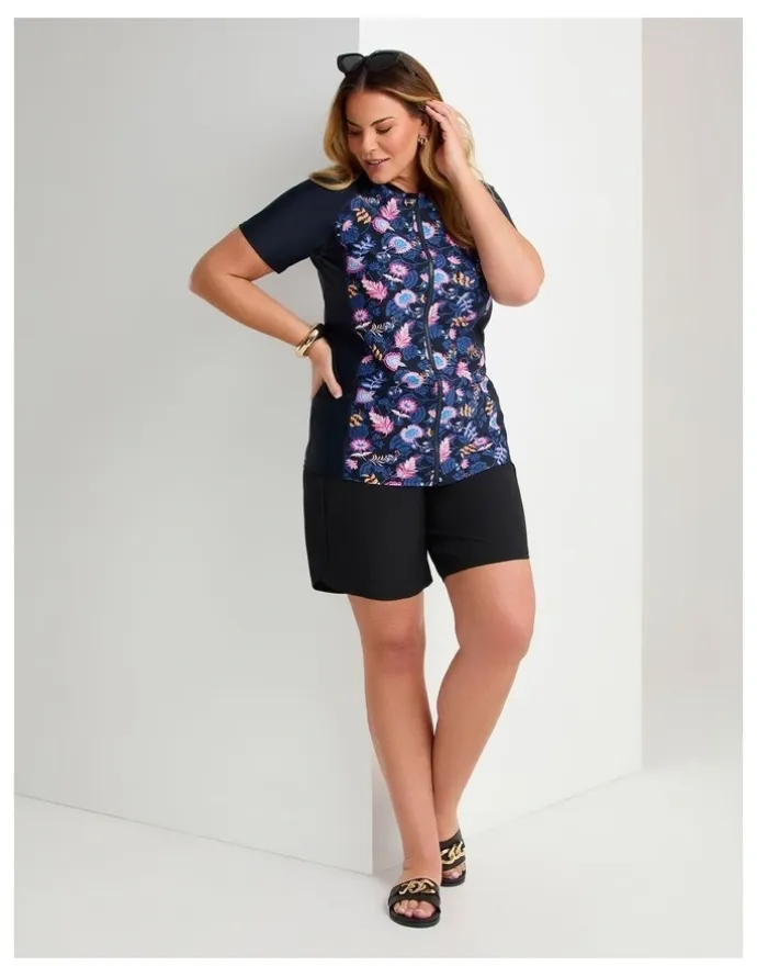 Taking Shape Coastal Blooms Rash Vests Navy/Print