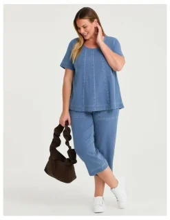 Taking Shape Cotton Denim Crop Pant Chambray Blue