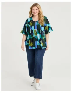 Taking Shape Cotton Pintuck Block Floral Top Print