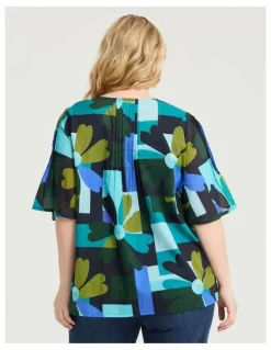 Taking Shape Cotton Pintuck Block Floral Top Print
