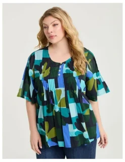 Taking Shape Cotton Pintuck Block Floral Top Print