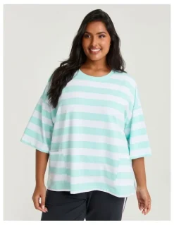 Taking Shape Cotton Stripe Pocket Sweatshirt Vivid Mint/white