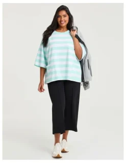 Taking Shape Cotton Stripe Pocket Sweatshirt Vivid Mint/white