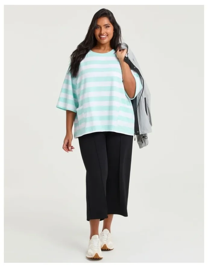 Taking Shape Cotton Stripe Pocket Sweatshirt Vivid Mint/white