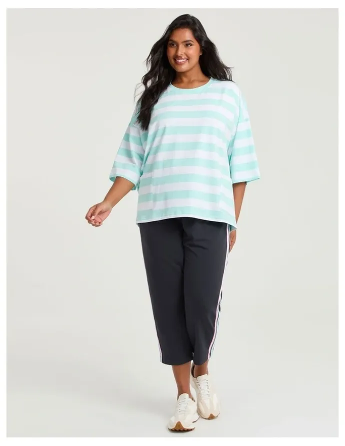 Taking Shape Cotton Stripe Pocket Sweatshirt Vivid Mint/white
