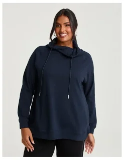 Taking Shape Drawstring Collar Sweat Top in True Navy
