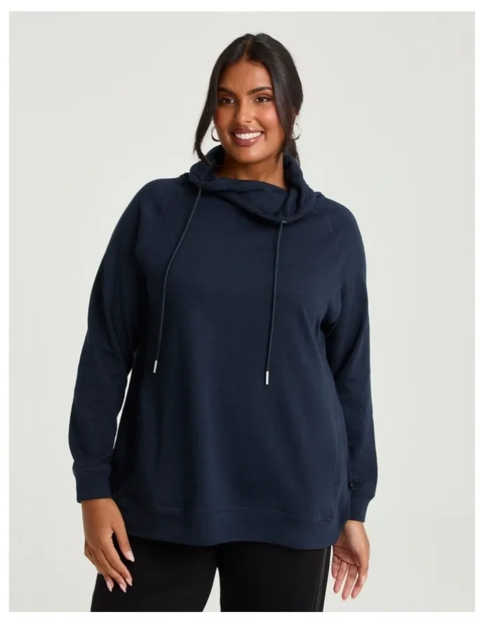 Taking Shape Drawstring Collar Sweat Top in True Navy