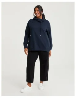 Taking Shape Drawstring Collar Sweat Top in True Navy