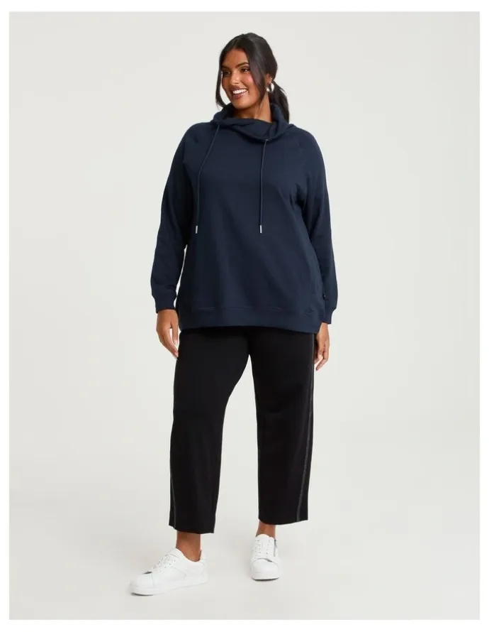 Taking Shape Drawstring Collar Sweat Top in True Navy