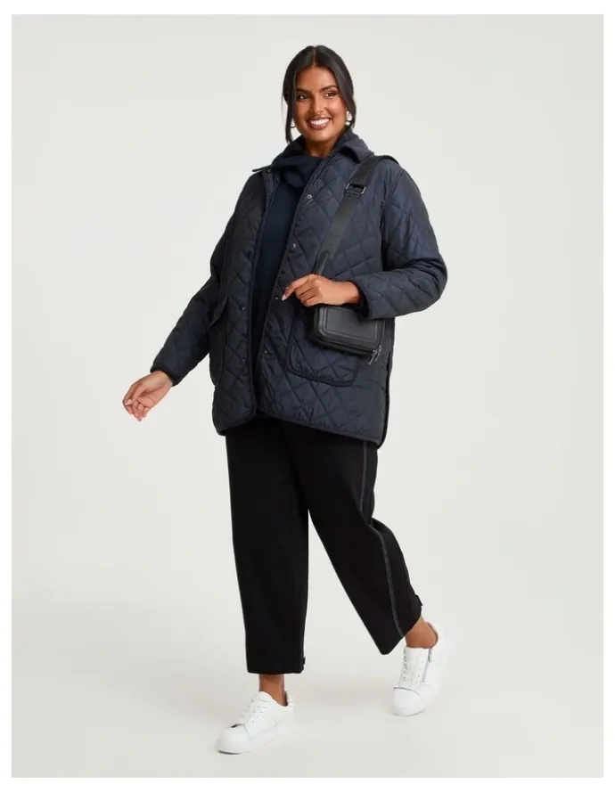 Taking Shape Drawstring Collar Sweat Top in True Navy