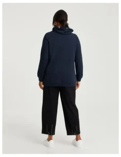 Taking Shape Drawstring Collar Sweat Top in True Navy