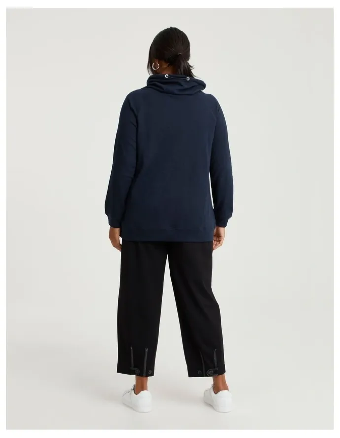 Taking Shape Drawstring Collar Sweat Top in True Navy