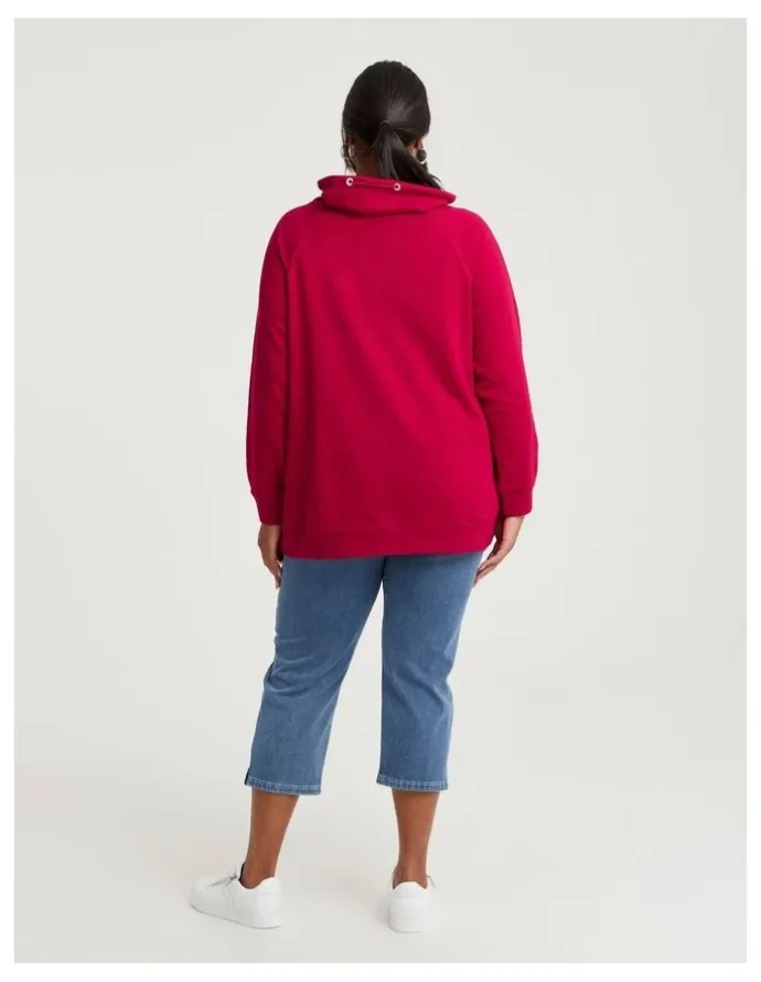 Taking Shape Drawstring Collar Sweat Top in Ruby Red