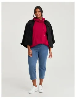 Taking Shape Drawstring Collar Sweat Top in Ruby Red