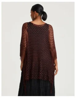 Taking Shape Dressy Crochet Poncho Brown