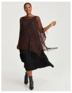 Taking Shape Dressy Crochet Poncho Brown