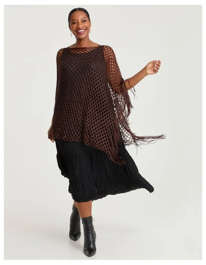 Taking Shape Dressy Crochet Poncho Brown