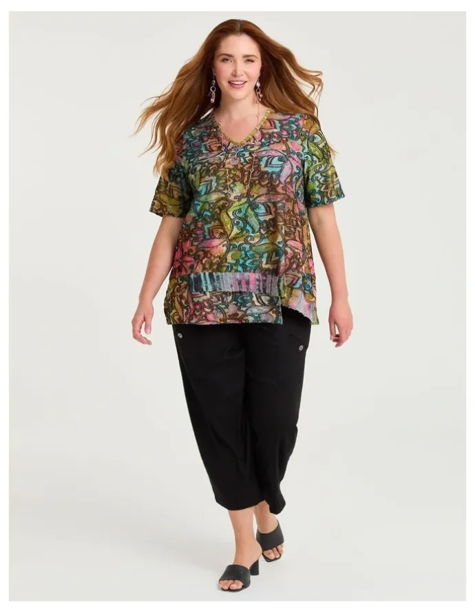 Taking Shape Floral Burnout Top Multi Print