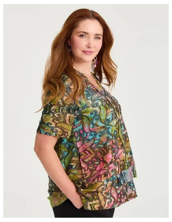 Taking Shape Floral Burnout Top Multi Print