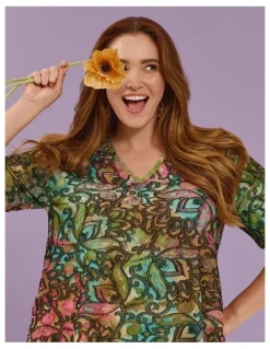 Taking Shape Floral Burnout Top Multi Print