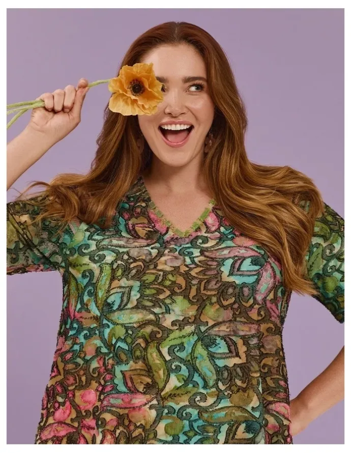Taking Shape Floral Burnout Top Multi Print
