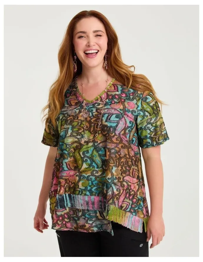 Taking Shape Floral Burnout Top Multi Print