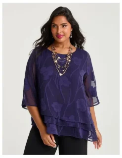 Taking Shape Floral Jacquard Chiffon Blouse Inkberry