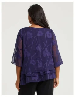 Taking Shape Floral Jacquard Chiffon Blouse Inkberry
