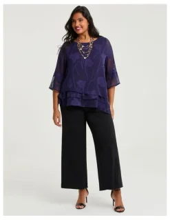 Taking Shape Floral Jacquard Chiffon Blouse Inkberry