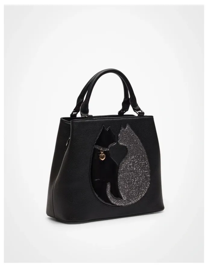 Taking Shape Kissing Cats Shoulder Bag Black/White