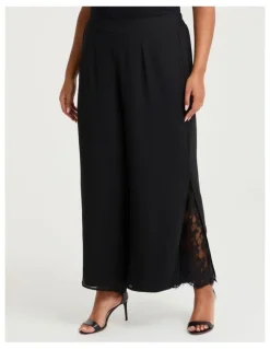 Taking Shape Lace Insert Wide Leg Evening Pant Black