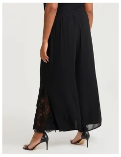 Taking Shape Lace Insert Wide Leg Evening Pant Black