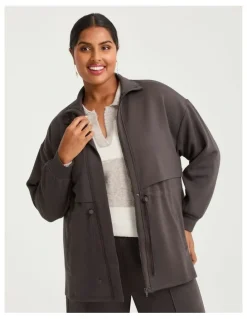 Taking Shape Luxe Touch Drawstring Zip Jacket Espresso