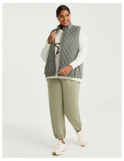 Taking Shape Luxe Touch Mix Quilted Vest Olive Stone