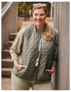 Taking Shape Luxe Touch Mix Quilted Vest Olive Stone
