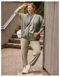 Taking Shape Luxe Touch Mix Quilted Vest Olive Stone