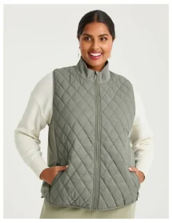 Taking Shape Luxe Touch Mix Quilted Vest Olive Stone