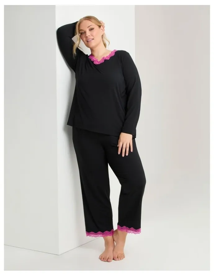 Taking Shape Modal Lace Trim Pyjama Pant in Black