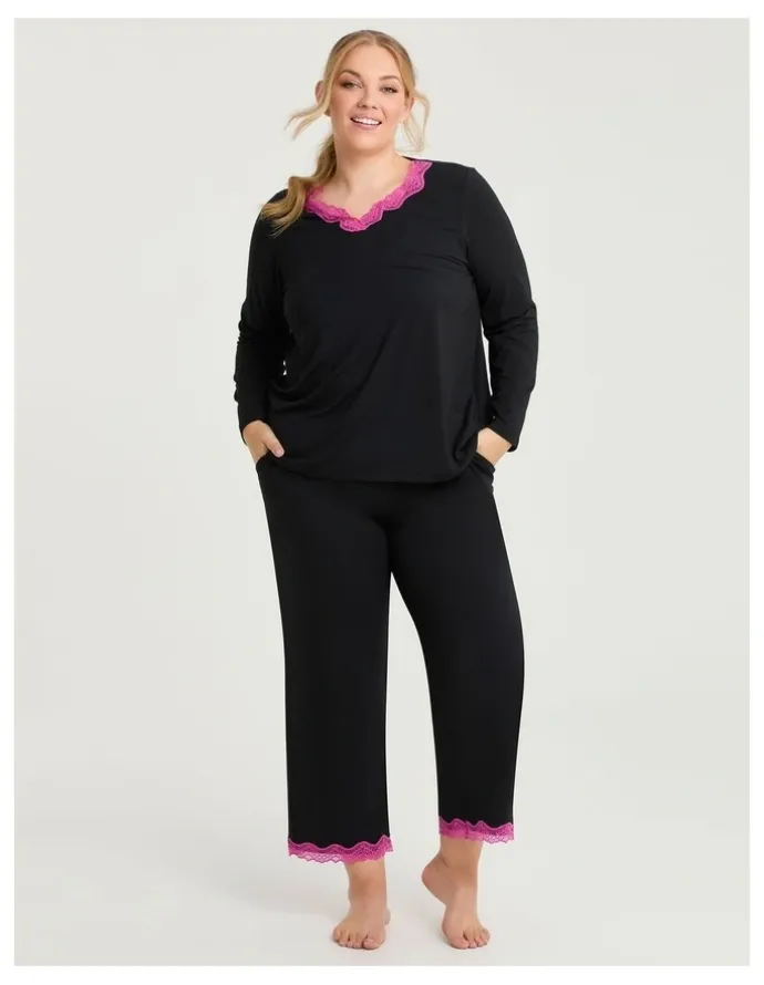 Taking Shape Modal Lace Trim Pyjama Pant in Black