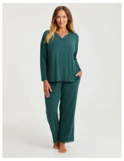 Taking Shape Modal Lace Trim Pyjama Top Deep Ivy