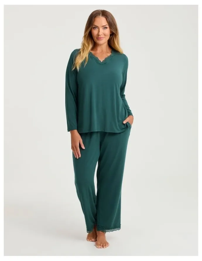 Taking Shape Modal Lace Trim Pyjama Top Deep Ivy