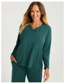 Taking Shape Modal Lace Trim Pyjama Top Deep Ivy