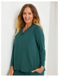Taking Shape Modal Lace Trim Pyjama Top Deep Ivy