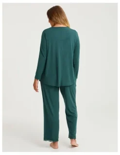 Taking Shape Modal Lace Trim Pyjama Top Deep Ivy