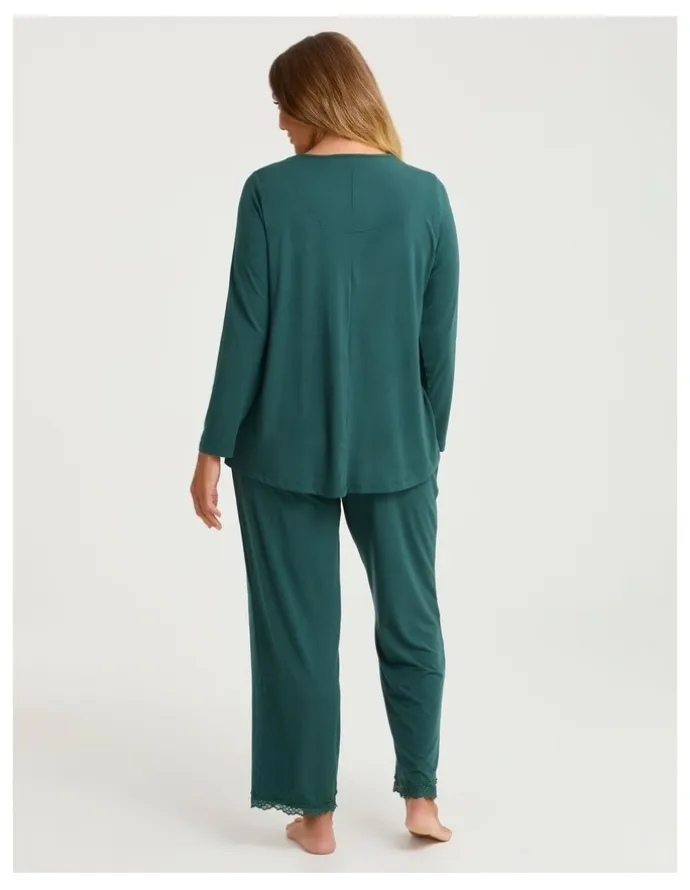 Taking Shape Modal Lace Trim Pyjama Top Deep Ivy