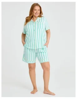 Taking Shape Modal Stripe Button Pyjama Top Dusty in Aqua/white